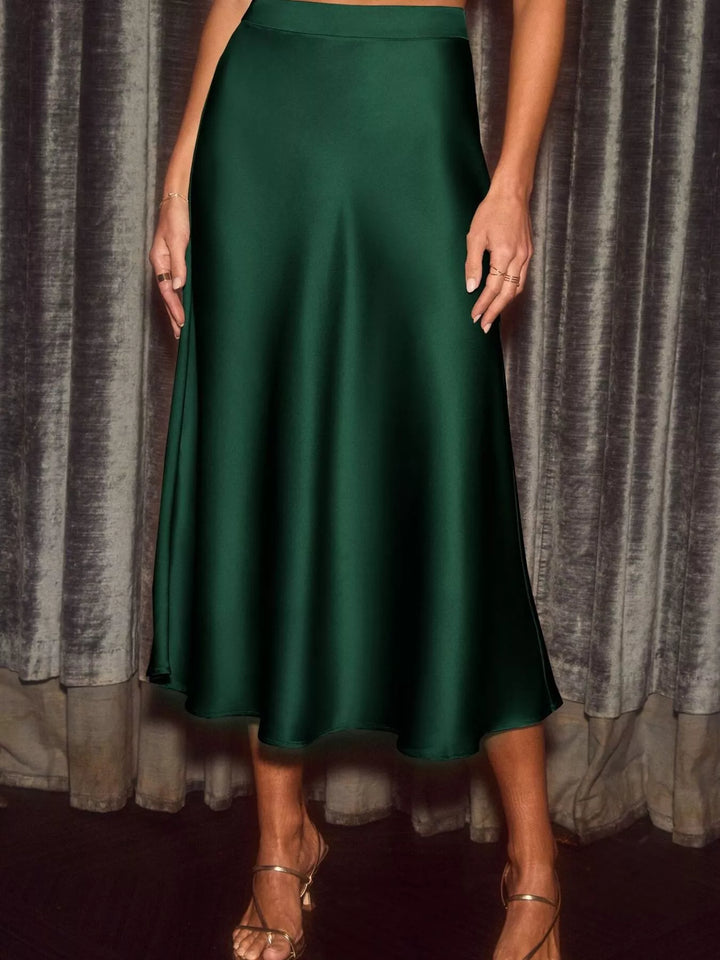 Satin midi skirt with bias-cut A-line drape