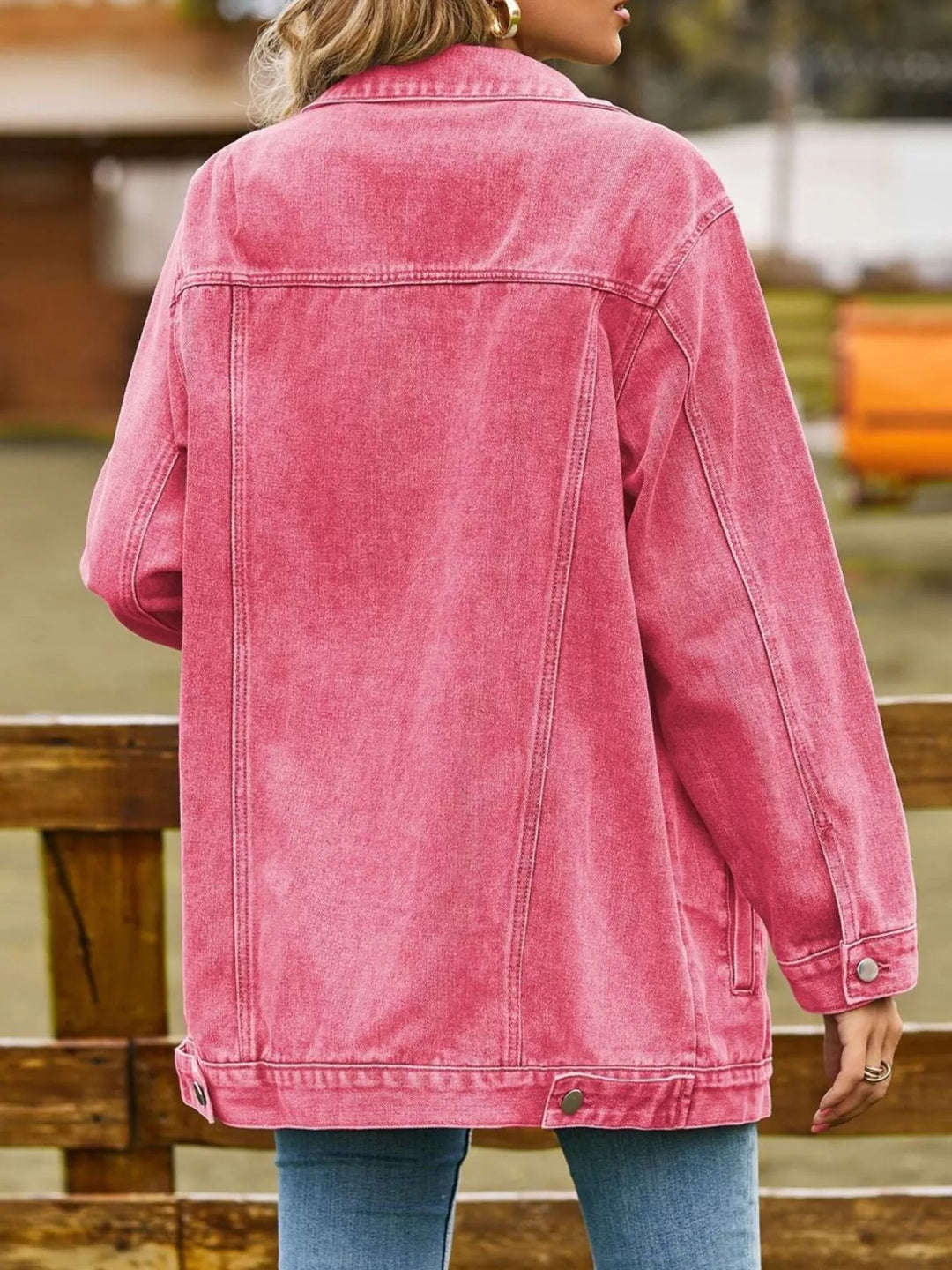 Oversized washed denim jacket with flap pockets