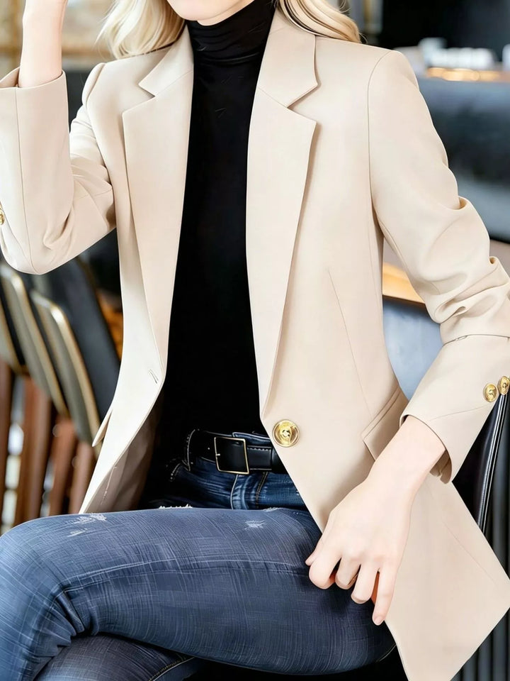 One-button notched lapel blazer with gold buttons