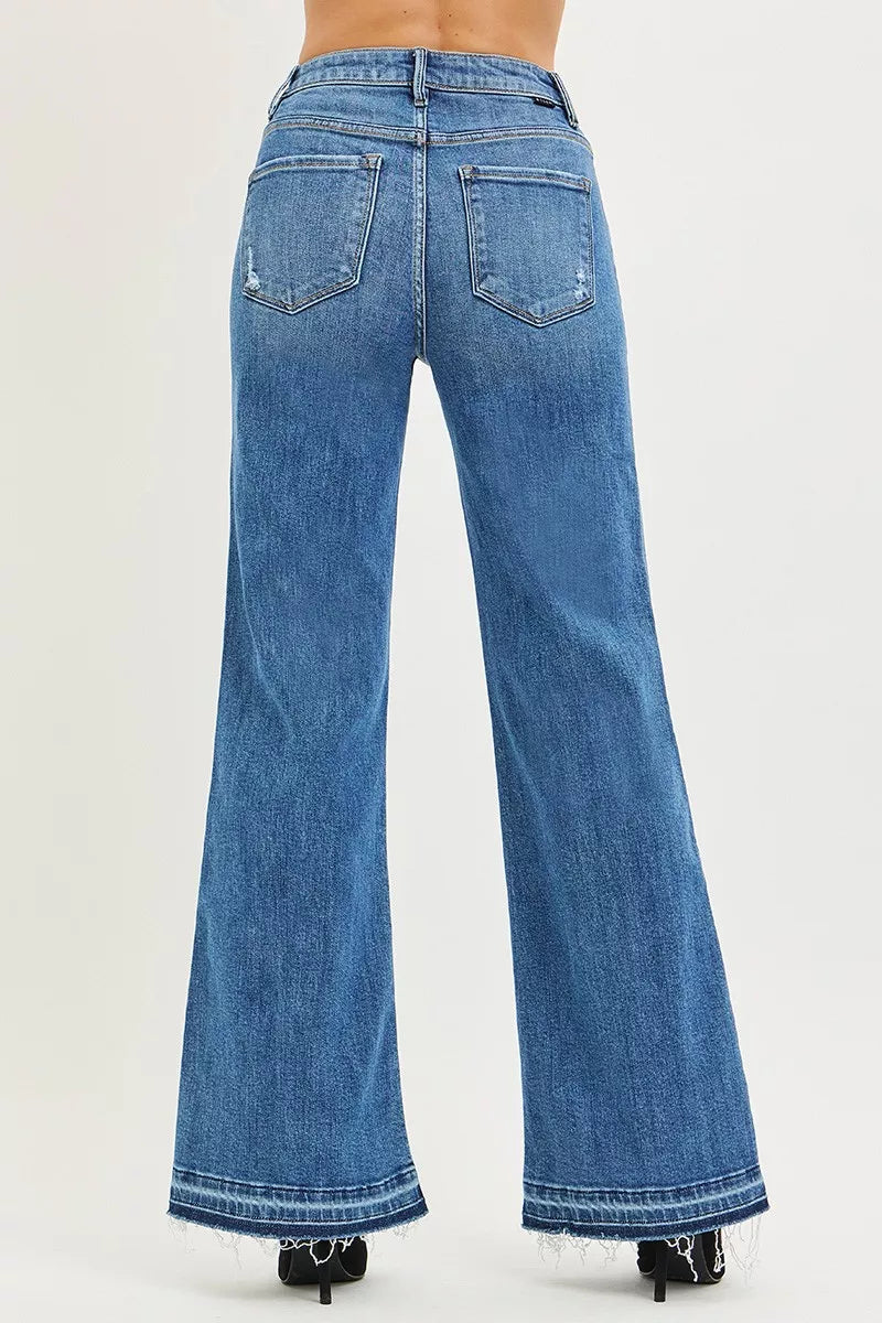 High-rise wide leg jeans with raw released hem