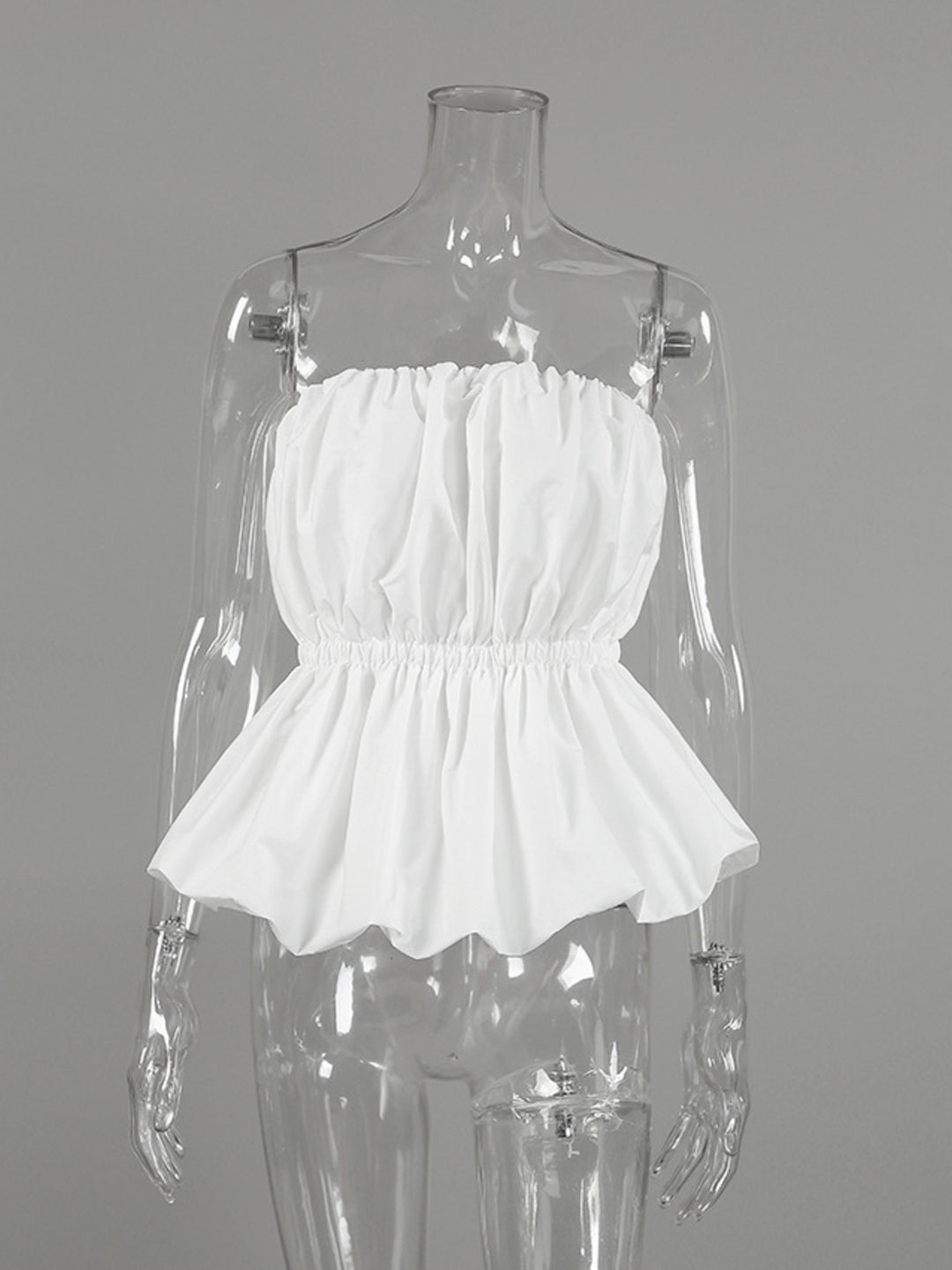 Ruched bubble hem strapless cotton tube top
