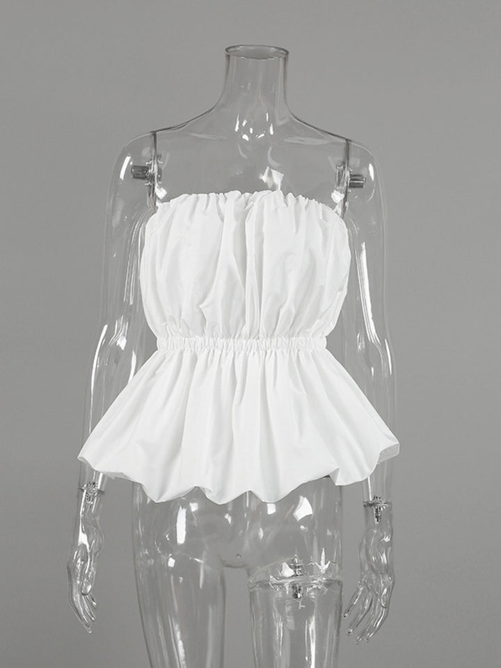Ruched bubble hem strapless cotton tube top