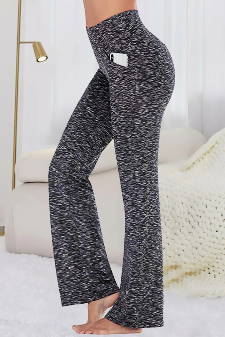 Gray High-waisted flare yoga pants with side phone pockets