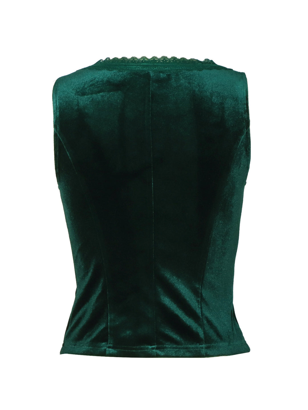 Lace-trim velvet vest top with gold buttons