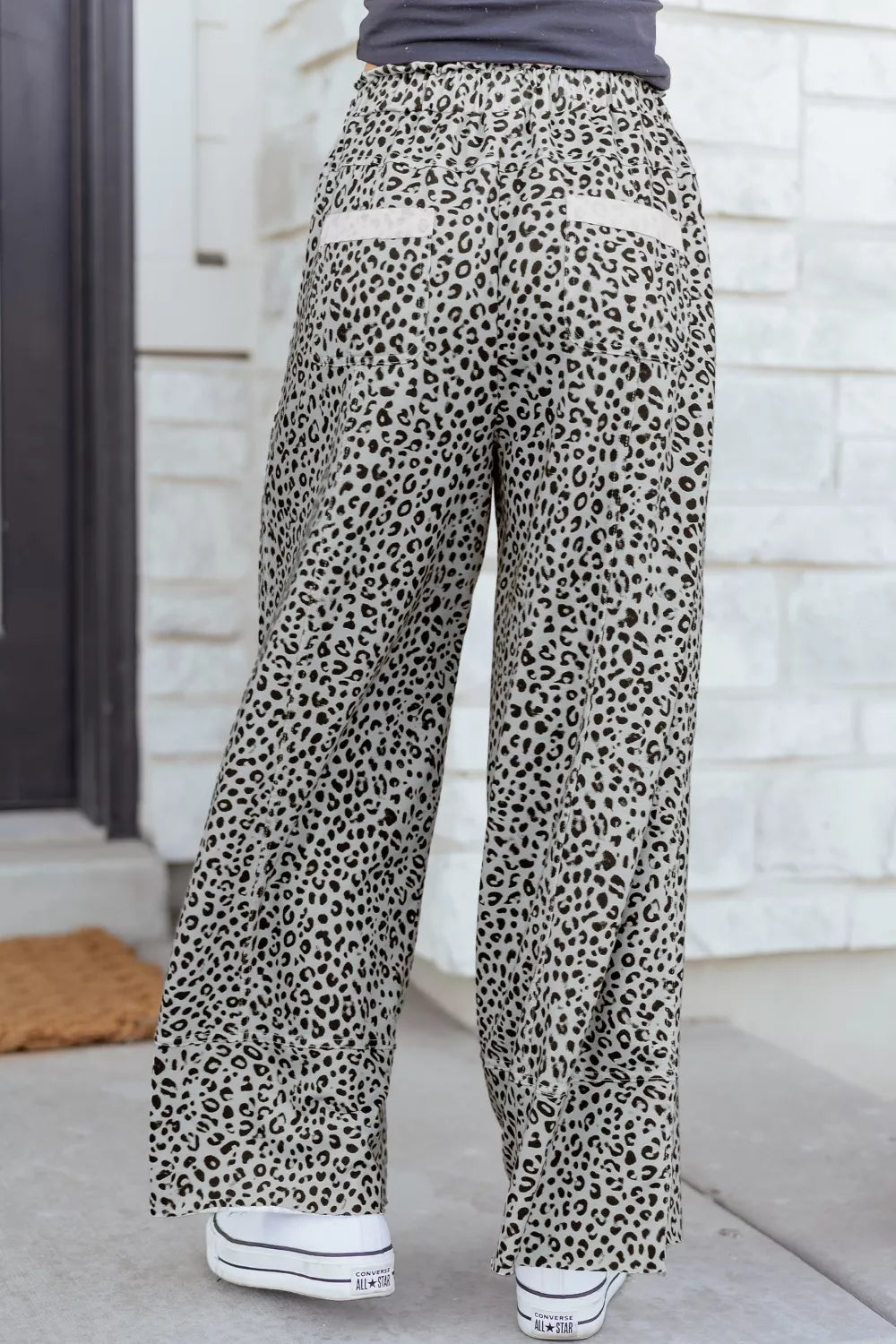 Leopard print wide-leg terry knit lounge pants