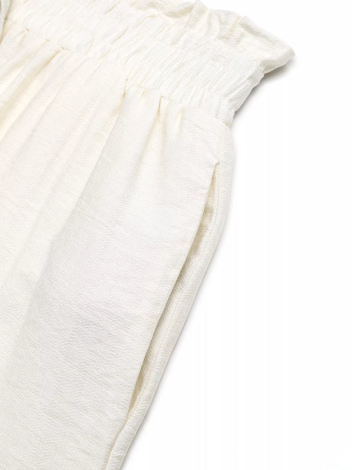 Wide leg drawstring pants with lace trim and pockets