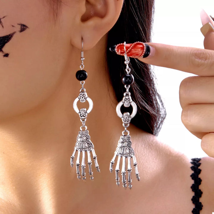 Silver Skeleton hand drop earrings with skull charms