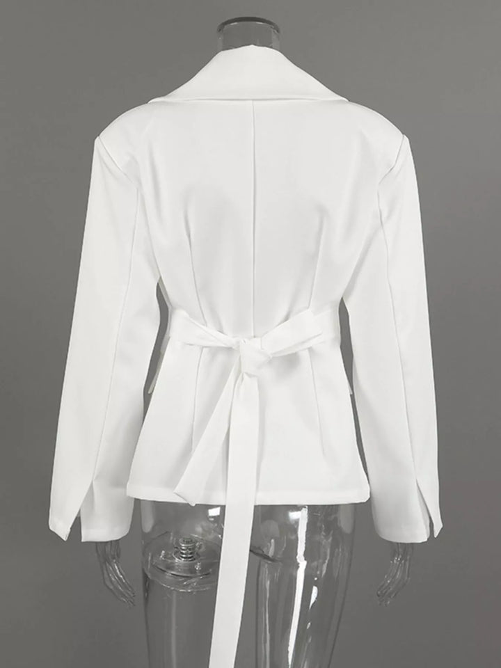 Padded shoulder one-button blazer with notch lapels
