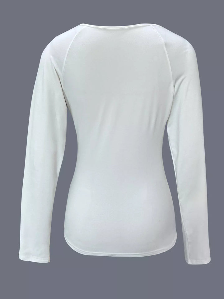 Fitted crochet lace V-neck long sleeve top