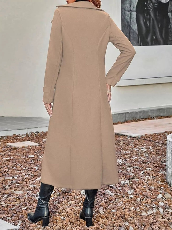 Double-breasted longline trench coat with notch lapels - Tan