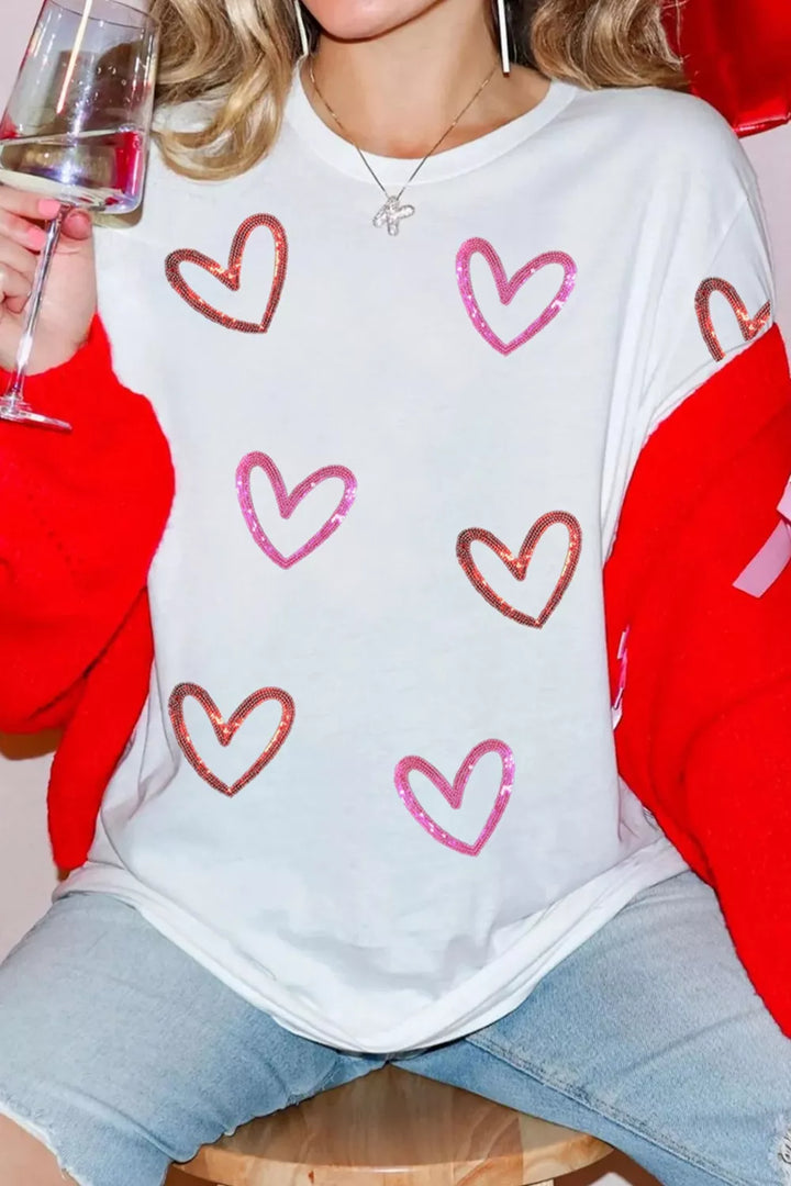 Sequin heart crew neck short sleeve tee