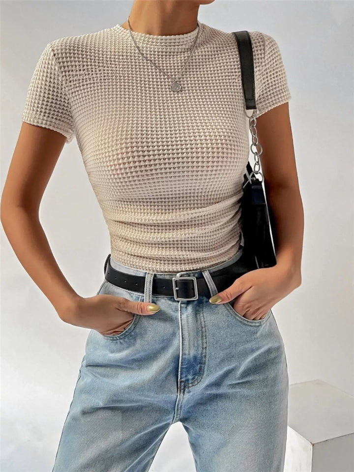 Textured waffle knit slim-fit crew neck tee