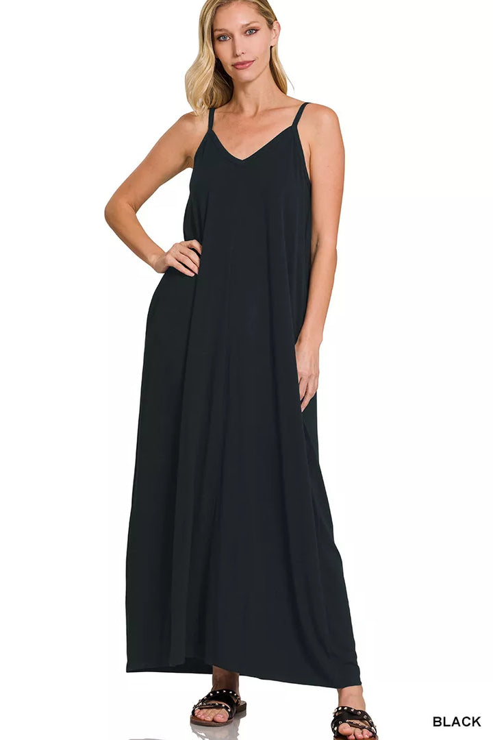 Flowy v-neck cami maxi dress with side pockets