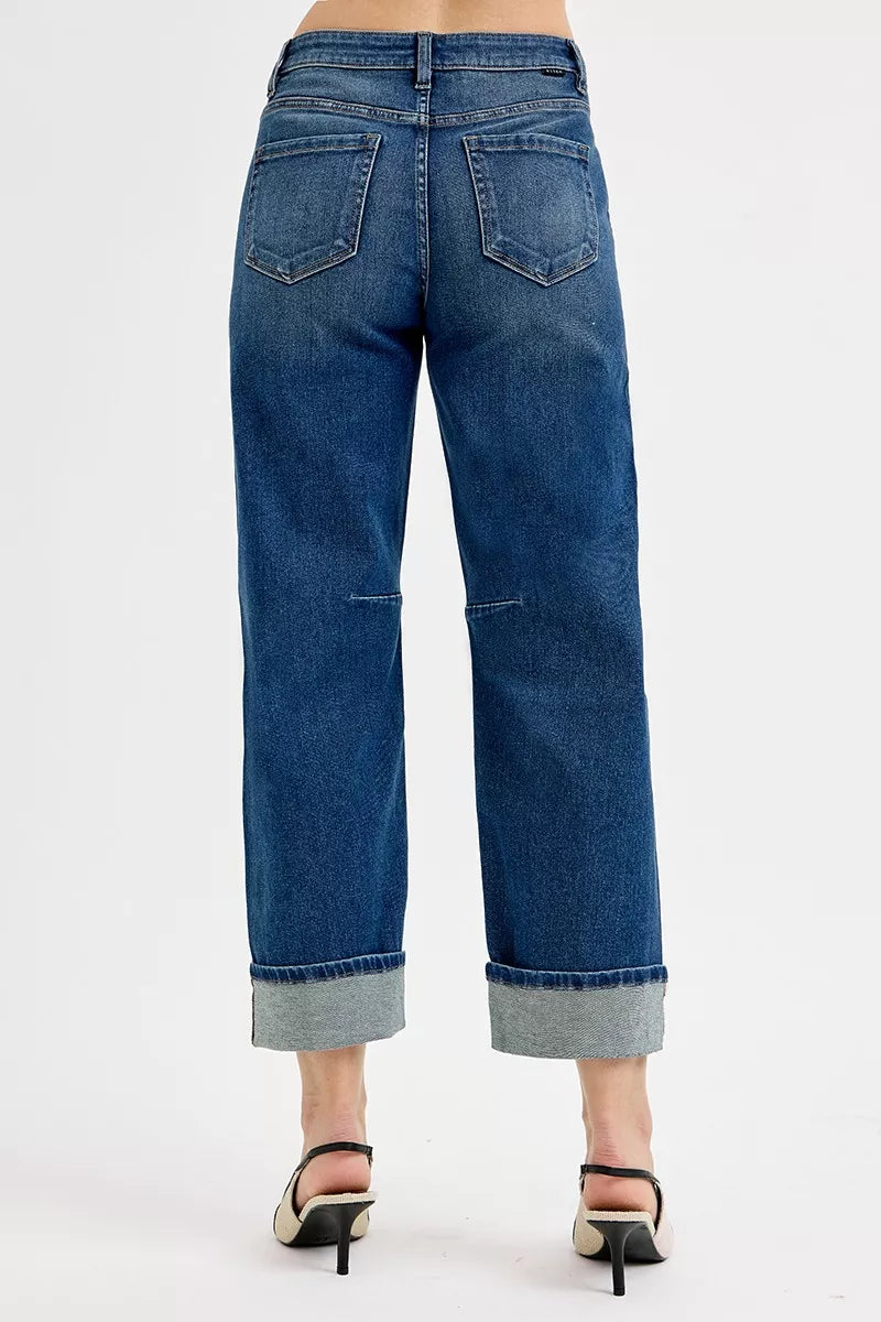 High-rise slouchy barrel cuffed crop jeans