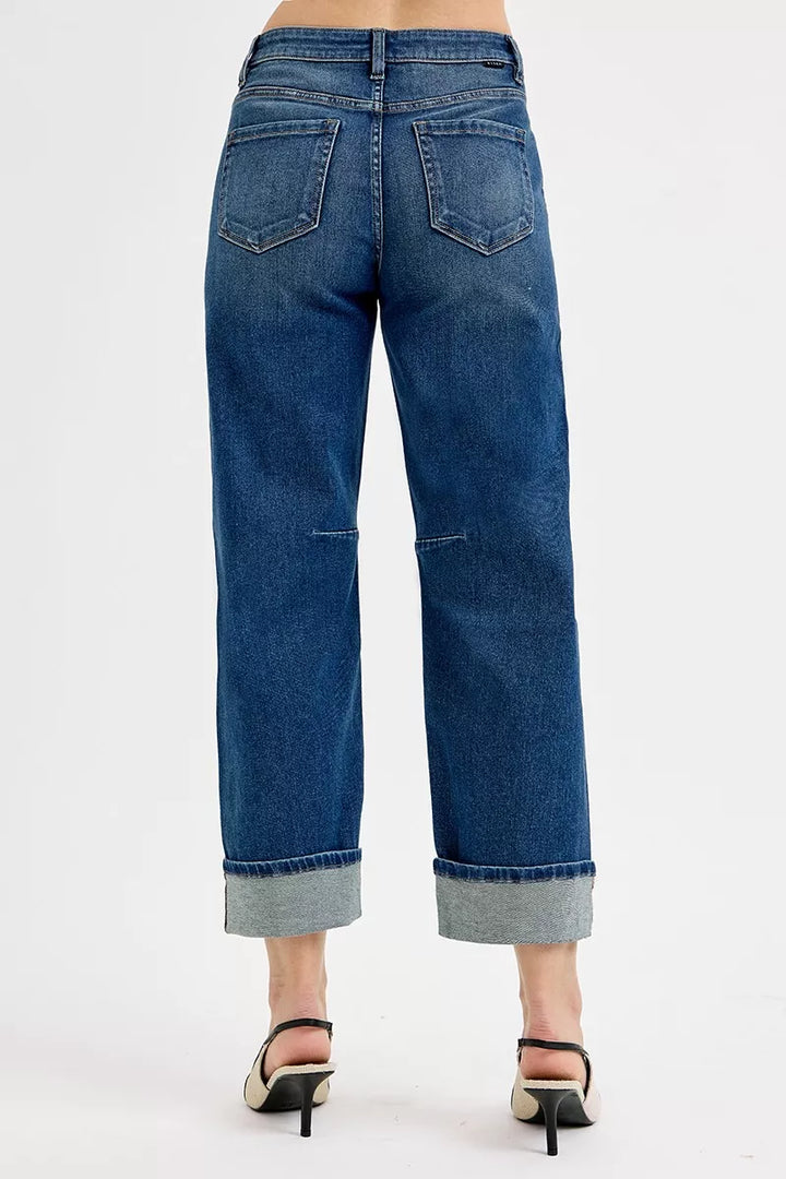 High-rise slouchy barrel cuffed crop jeans