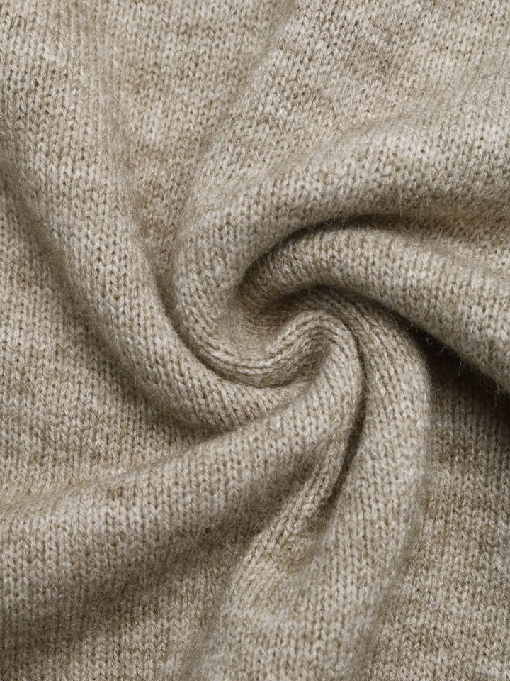 Contrast tipped mock neck sweater with ribbed trim