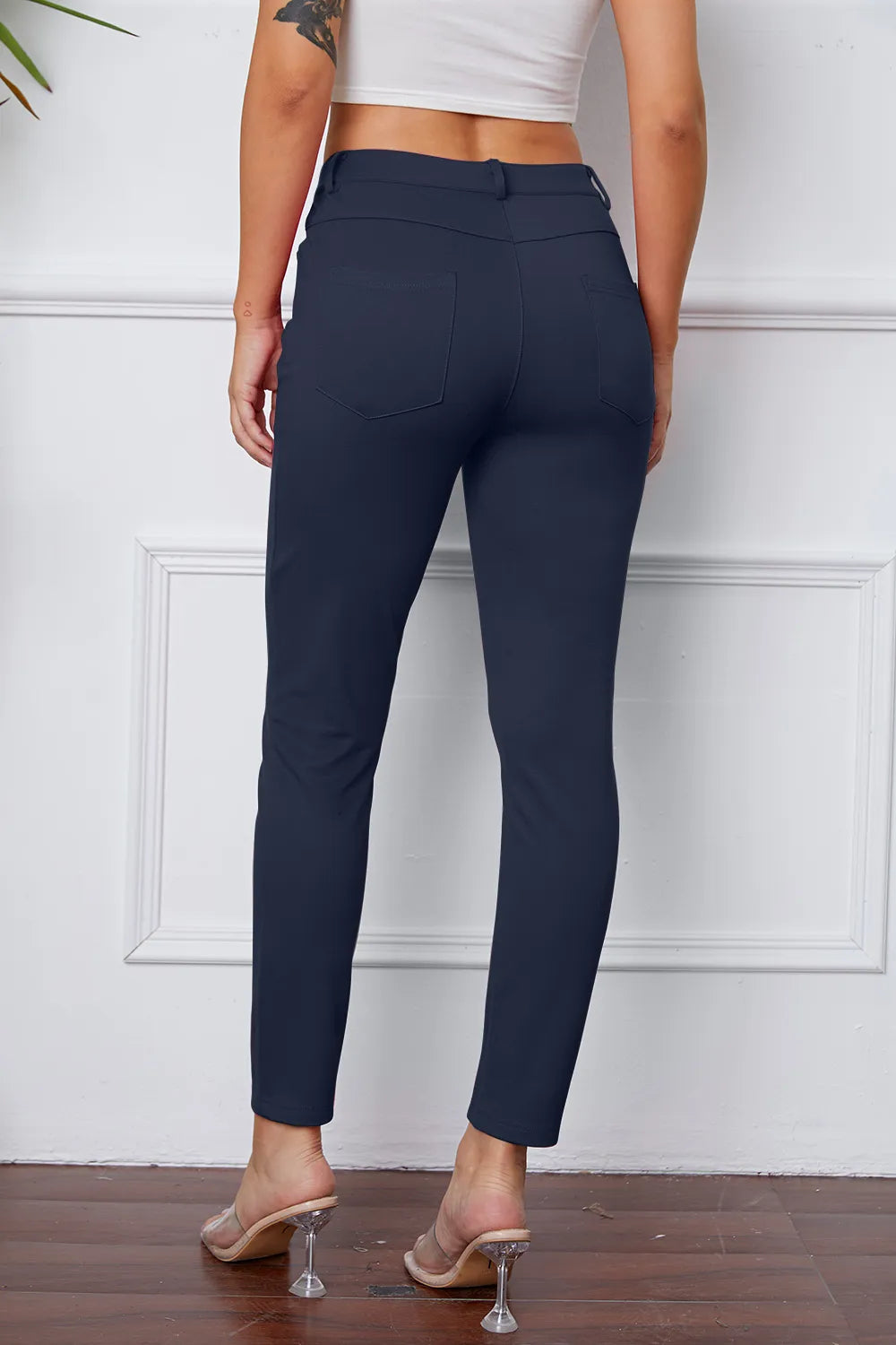 Slim-fit stretch ankle pants with five-pocket styling