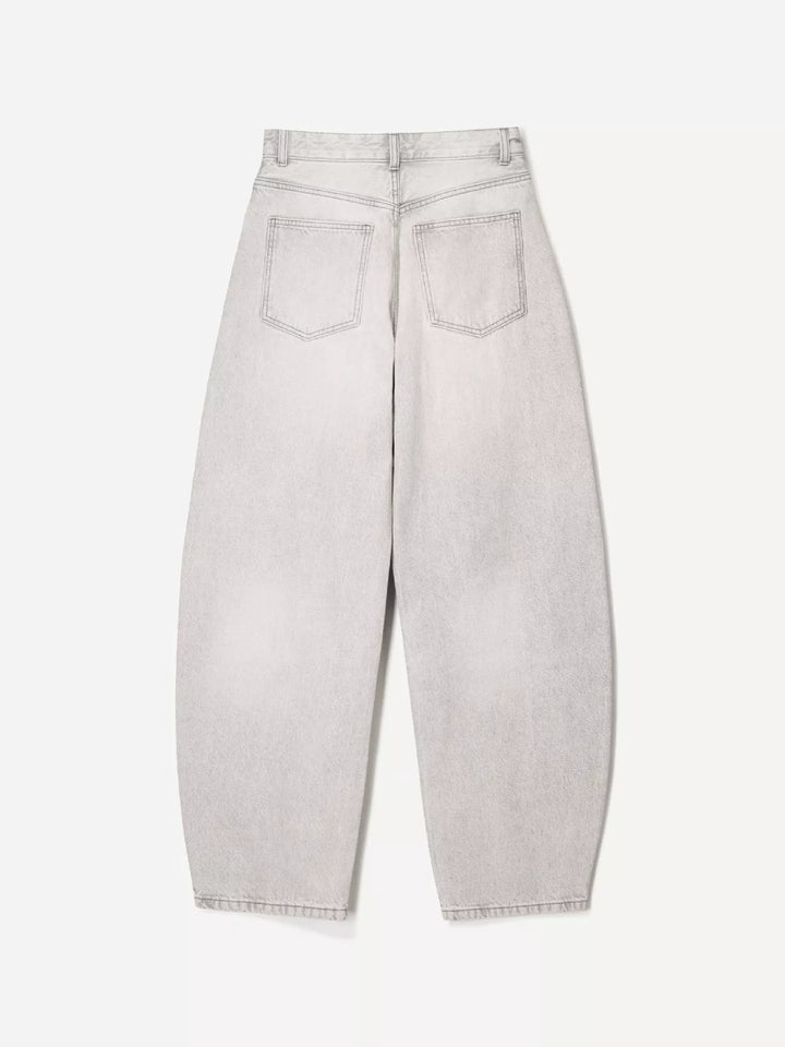 Mid-rise wide-leg washed denim jeans with five-pocket styling