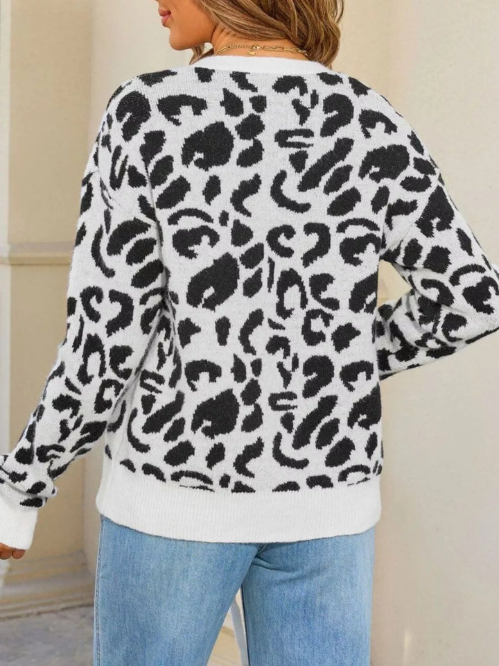 Long sleeve leopard print tie-front knit cardigan