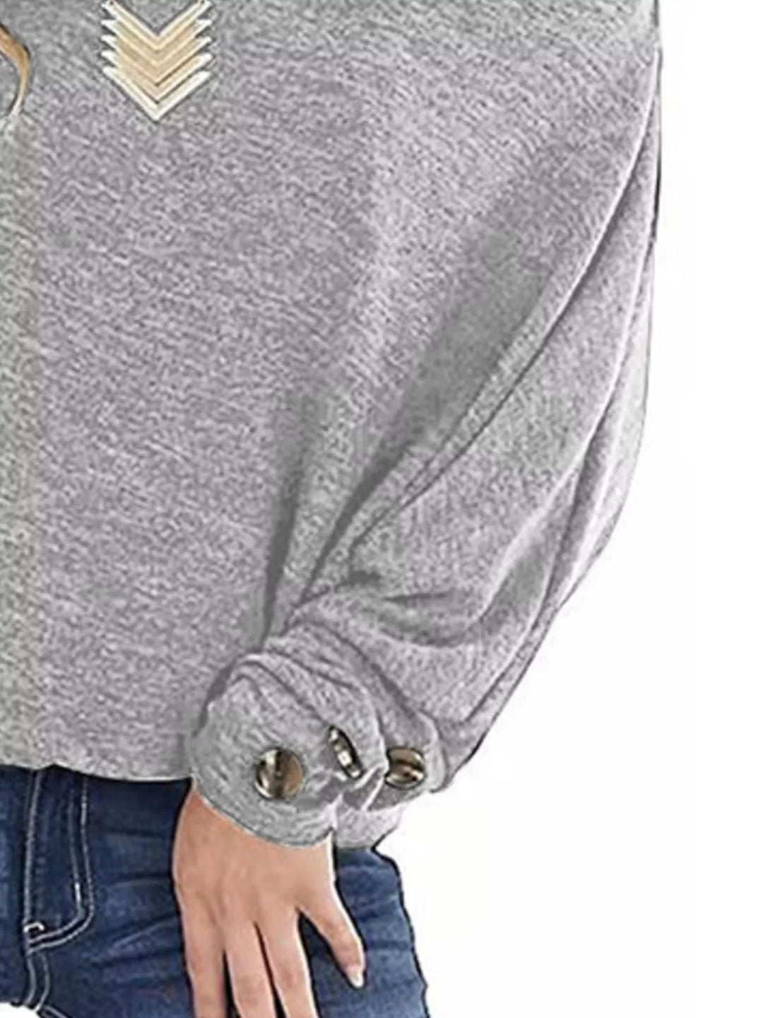 One-shoulder long sleeve top with button-cuff detail