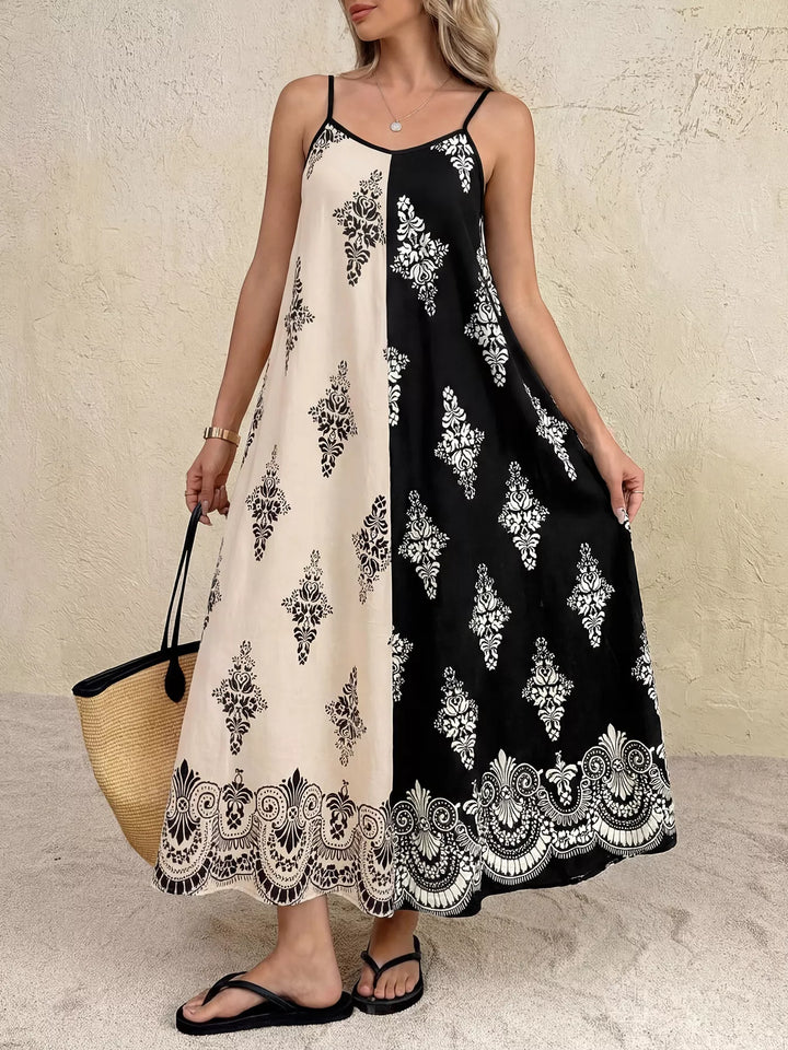 Color-block floral print cami maxi dress