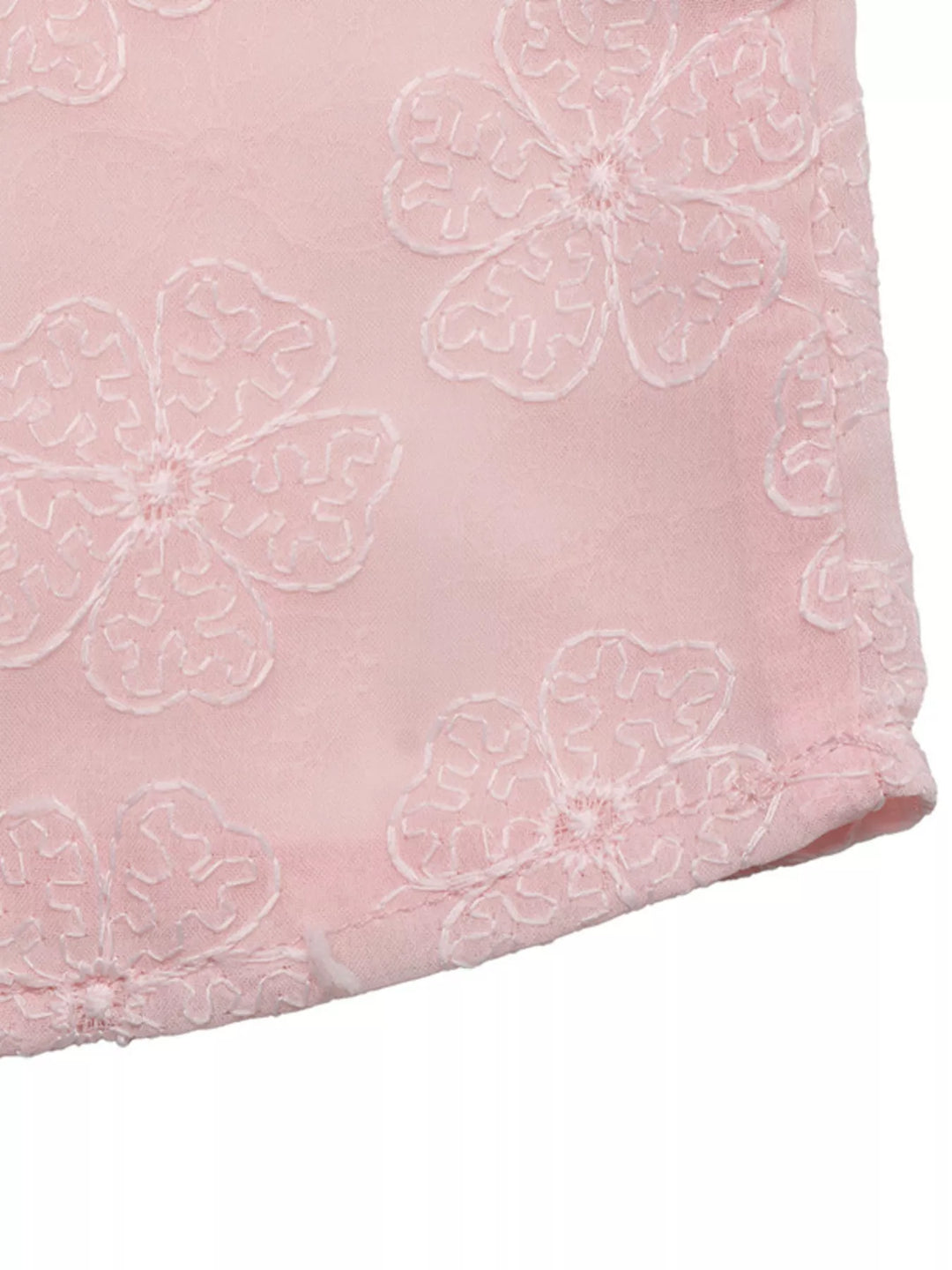 Sheer floral embroidered blouse with pearl-trim neckline