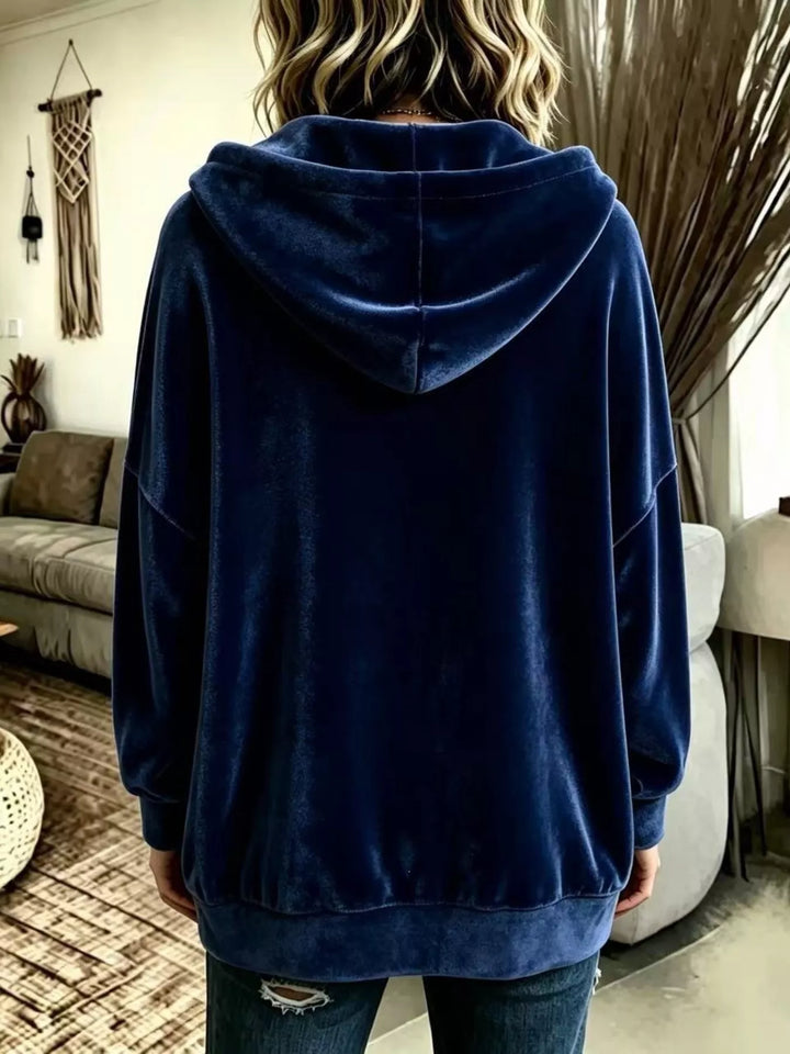 Oversized hooded button-up jacket with patch pockets