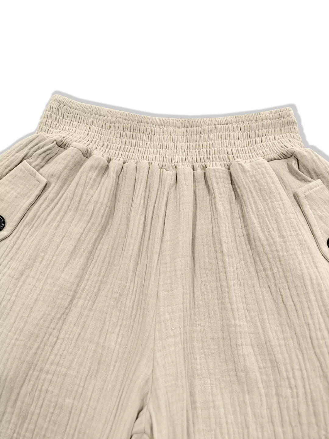 Wide-leg smocked waist casual pants in textured weave