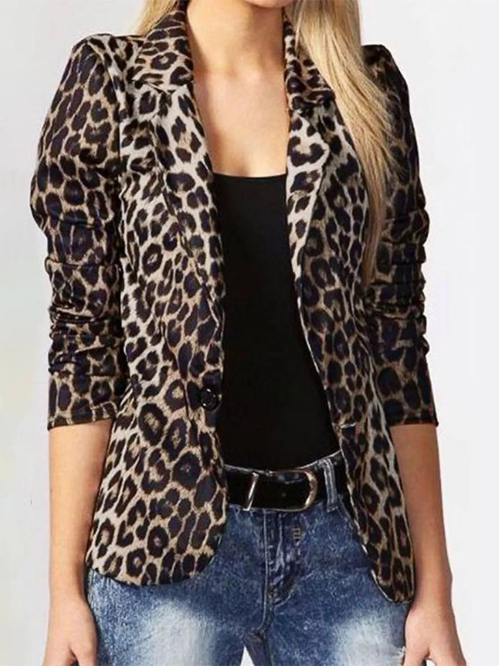 Tan Leopard Print One Button Blazer