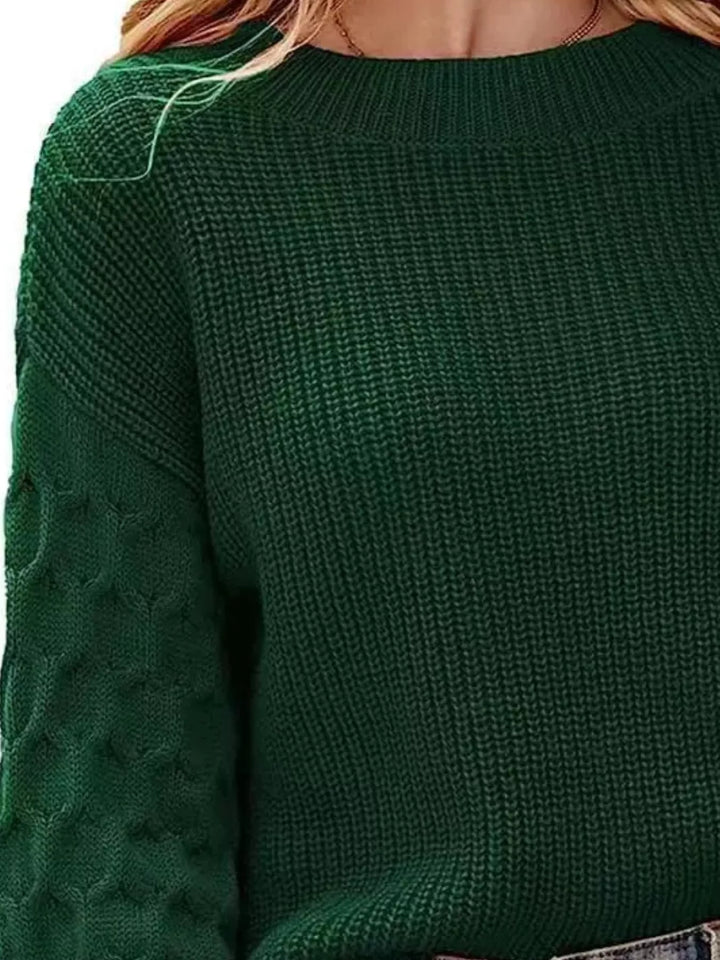 Textured drop-shoulder crew neck knit sweater