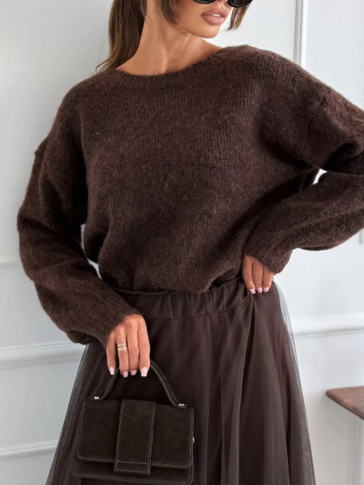 Leopard bow-back dropped-shoulder knit sweater