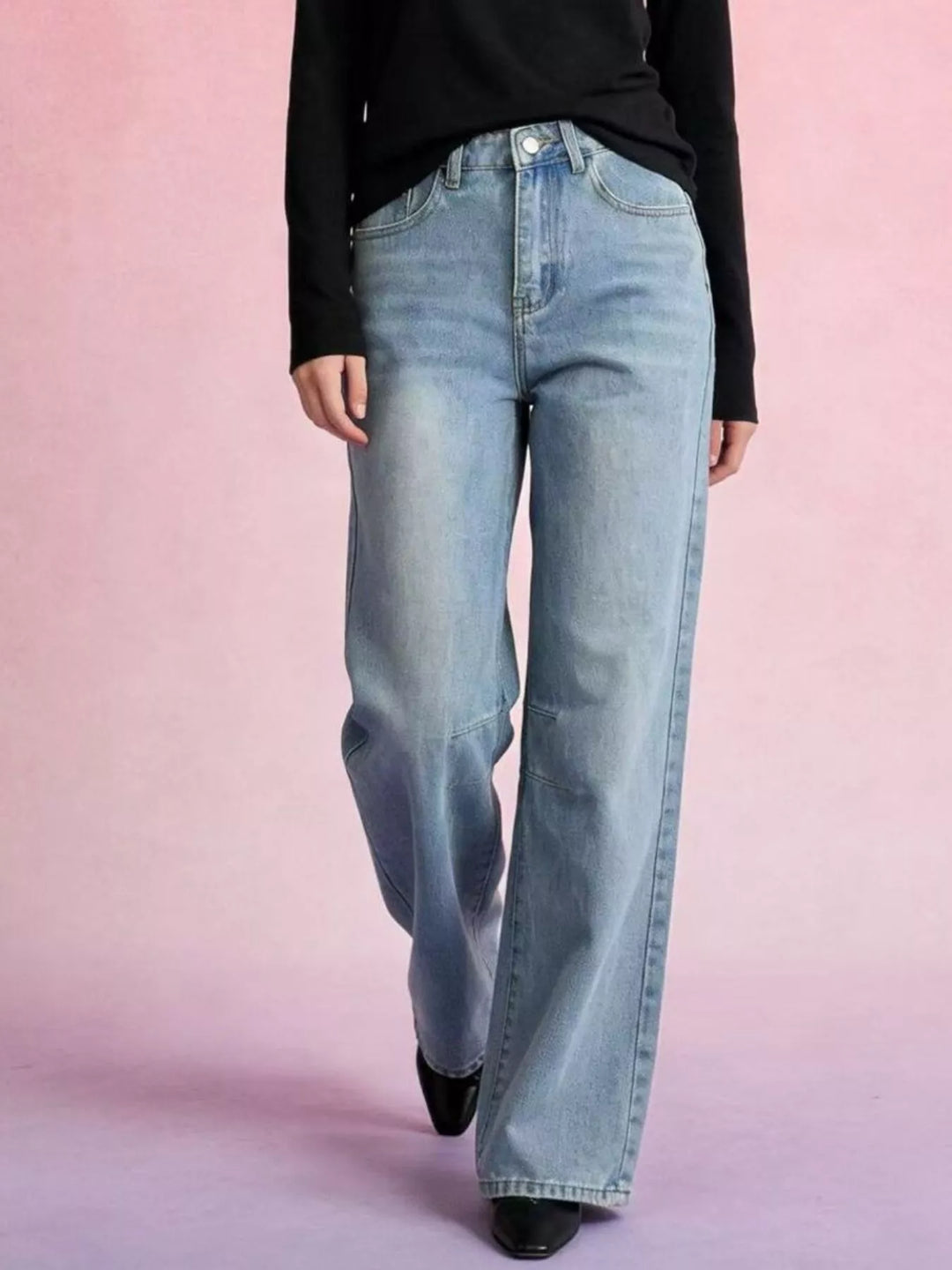 Wide-leg high-rise jeans with paneled knee seams