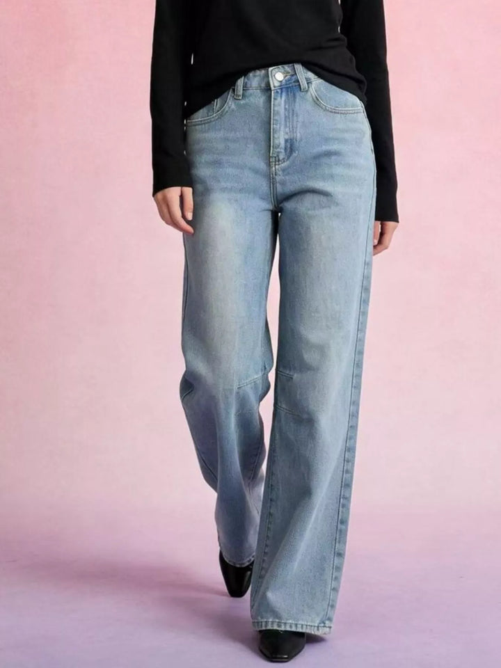 Wide-leg high-rise jeans with paneled knee seams