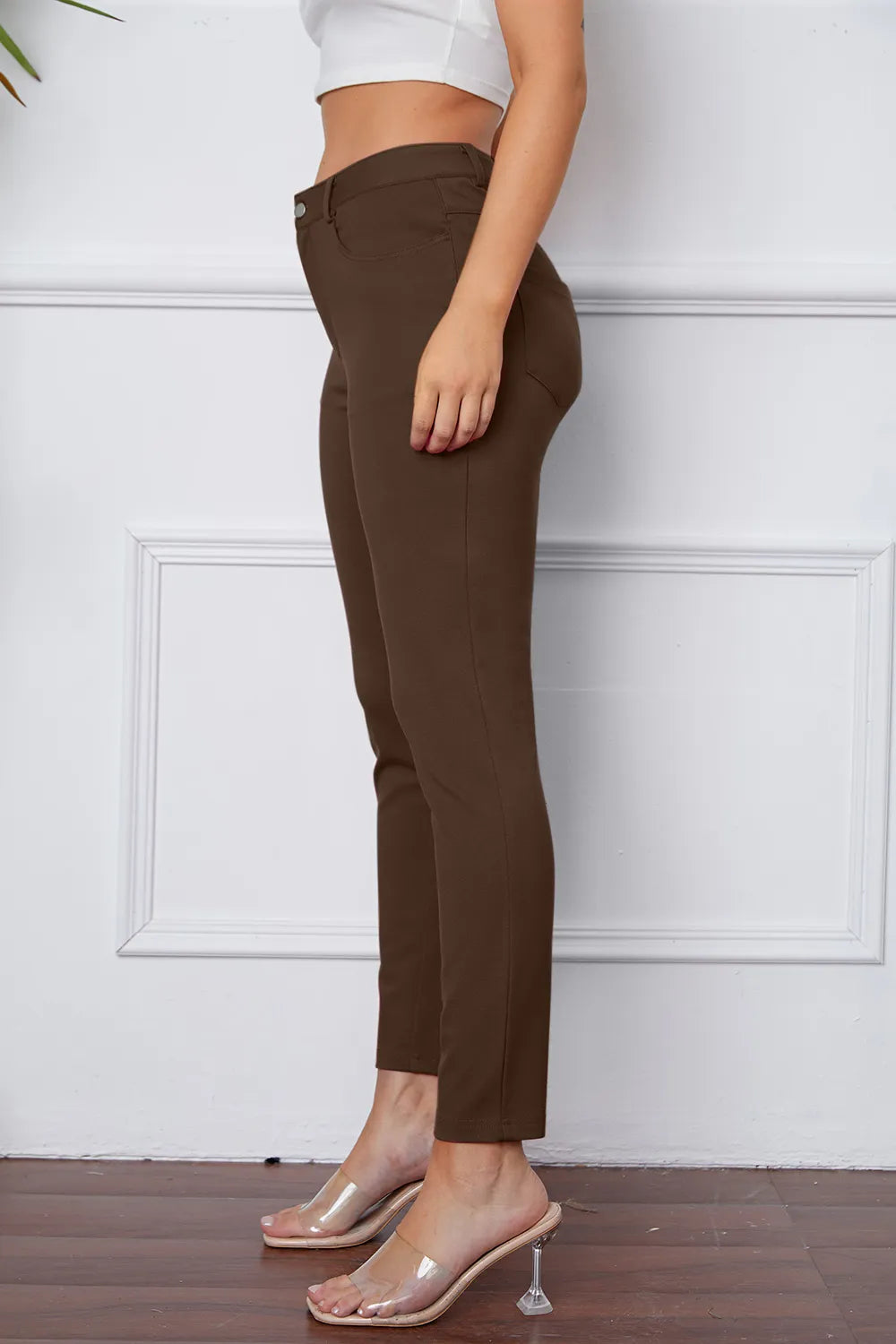 Slim-fit stretch ankle pants with five-pocket styling