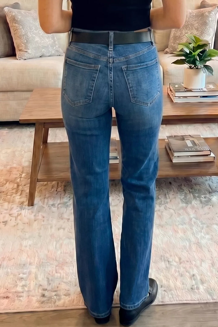 High-rise wide-leg jeans with center seam detail