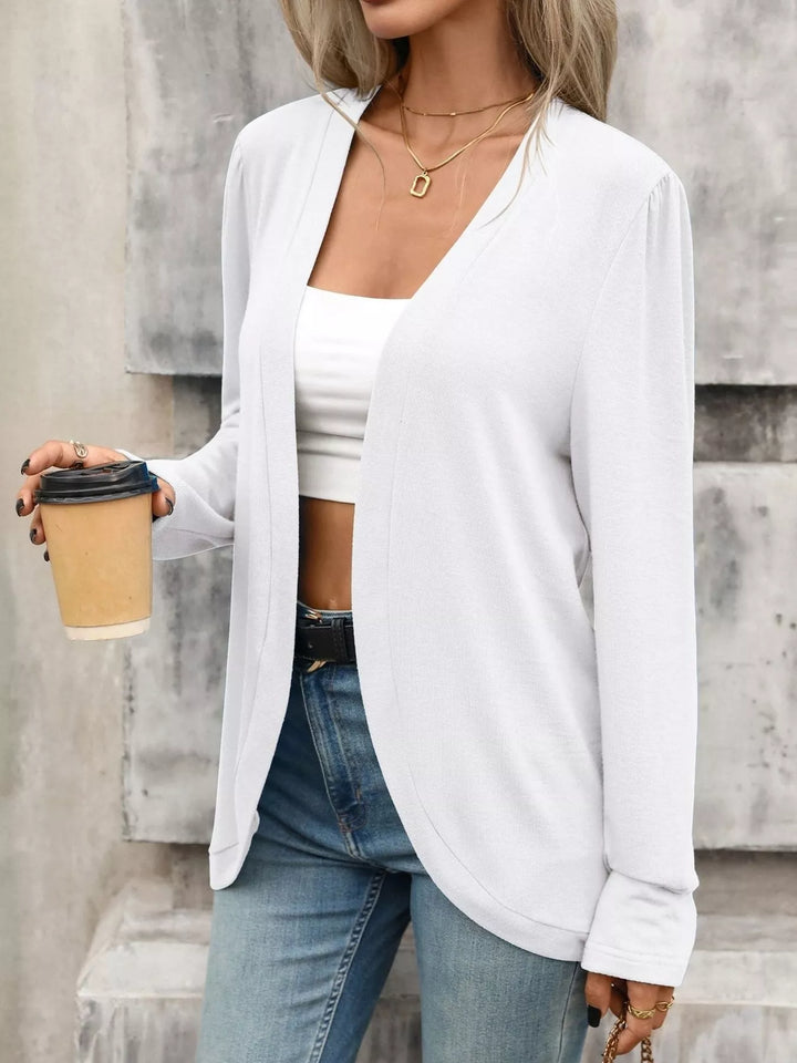 Open front collarless cardigan blazer with curved hem