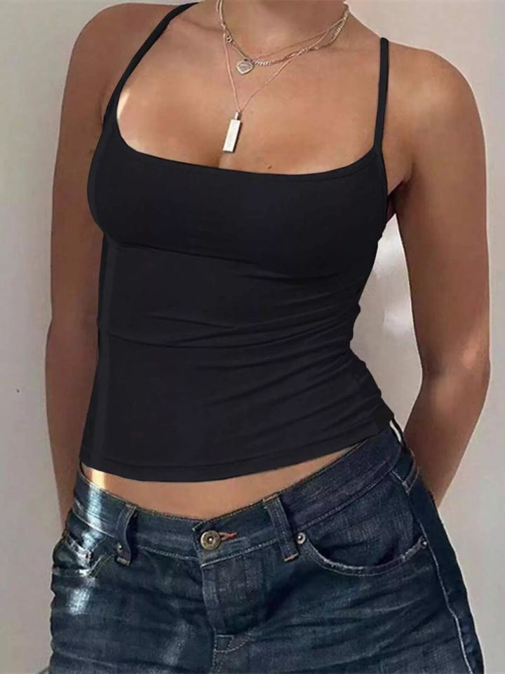 Black Fitted spaghetti strap scoop neck cropped cami