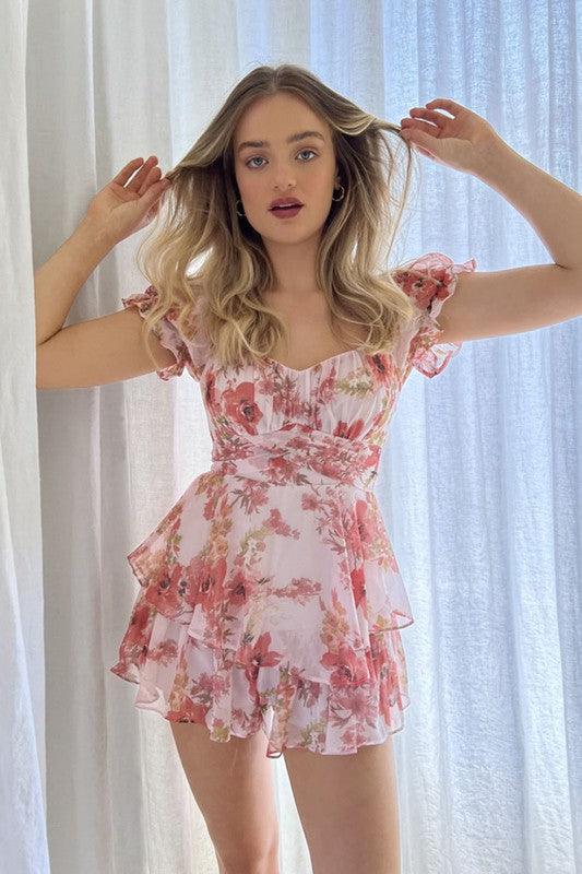 Floral Ruffle Tiered Romper - Azoroh