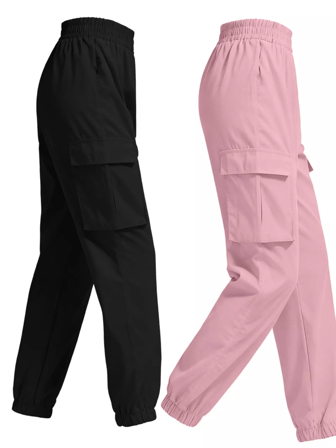 Elastic waist cargo jogger pants with flap pockets, 2-piece set