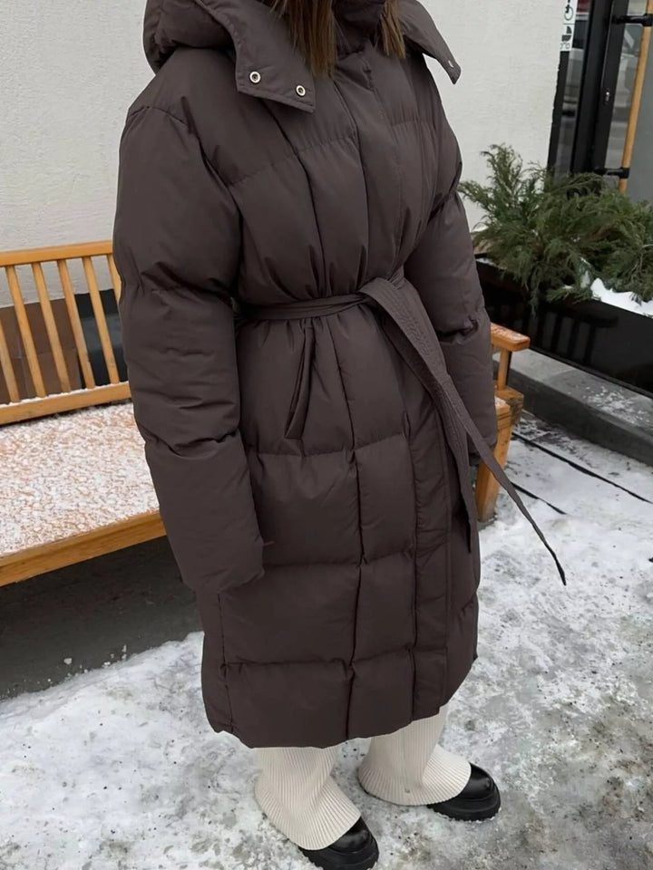 Longline padded puffer coat with stand collar