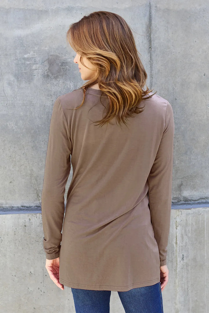 Long sleeve round neck tunic top with chest pocket