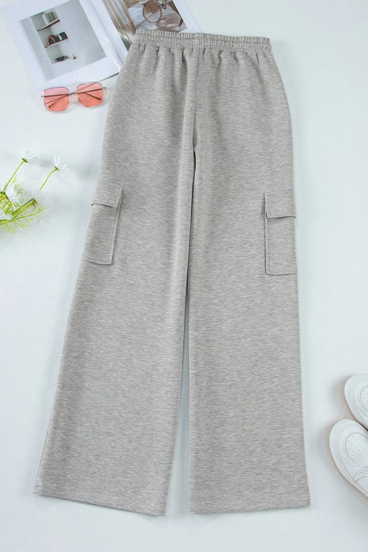 Drawstring wide-leg cargo pants with side pockets