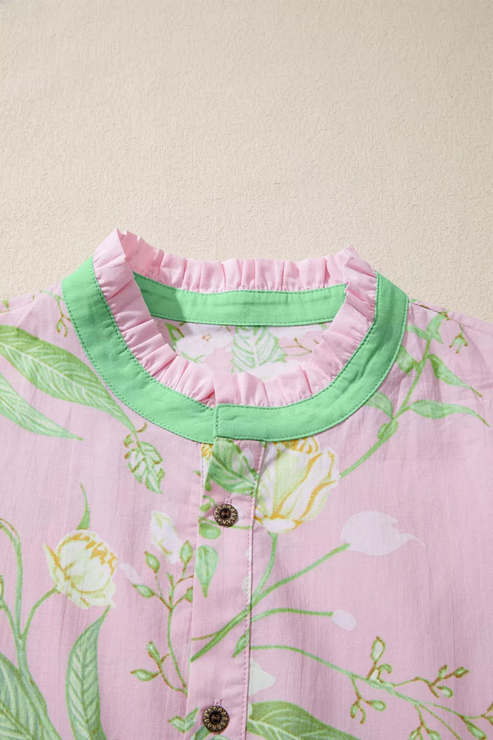 Tiered floral maxi dress with puff sleeves and pockets