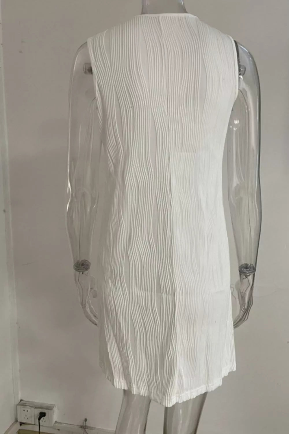 Textured wavy sleeveless mini shift dress with grommet straps