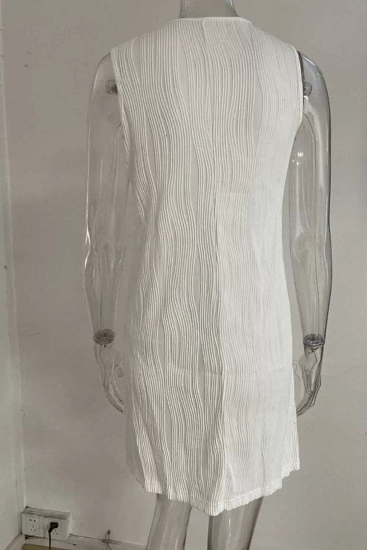 Textured wavy sleeveless mini shift dress with grommet straps
