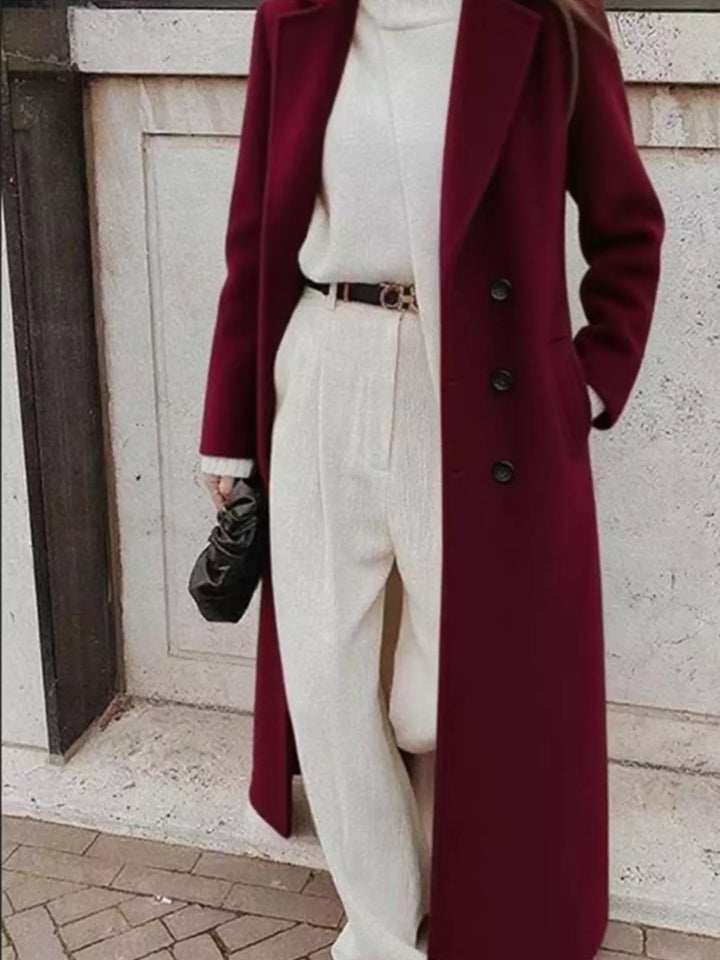 Double-breasted longline coat with notched lapels