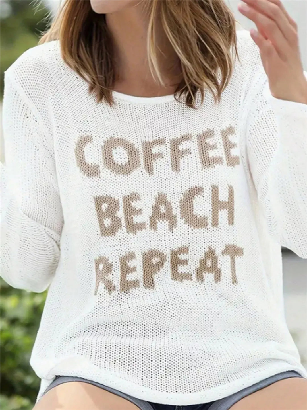Coffee Beach Repeat open-knit long sleeve top with side slit