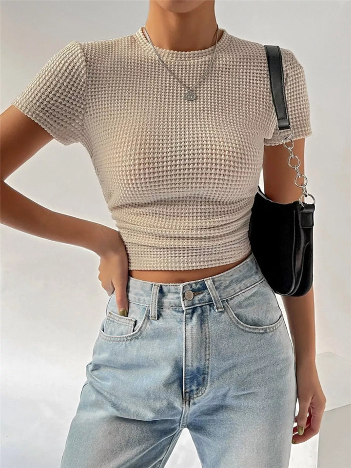 Textured waffle knit slim-fit crew neck tee