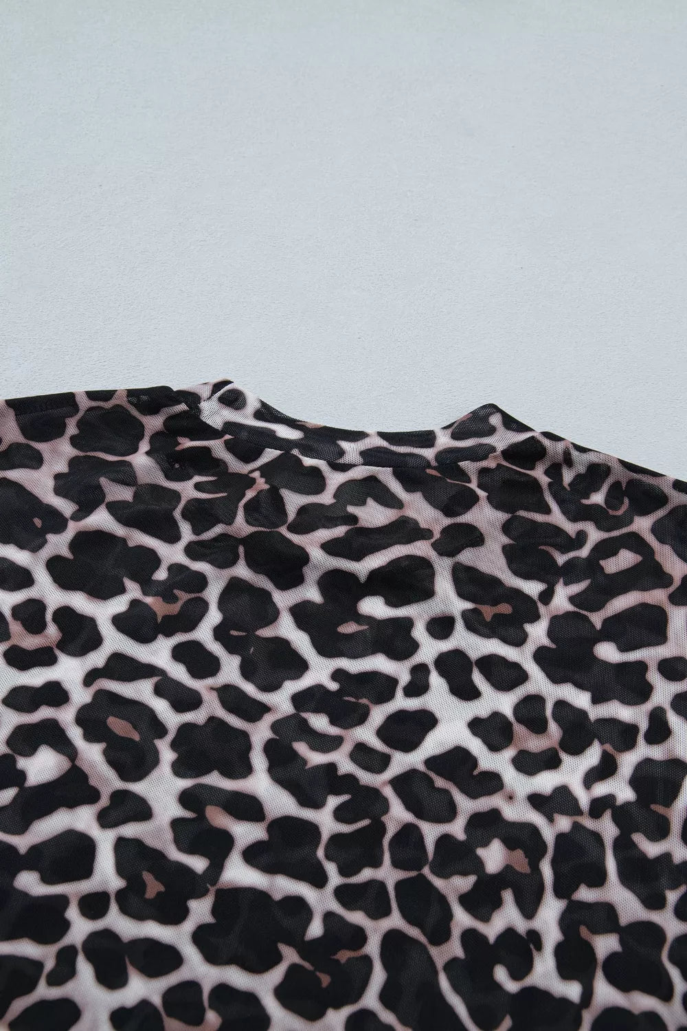 Sheer mesh leopard print fitted short sleeve top