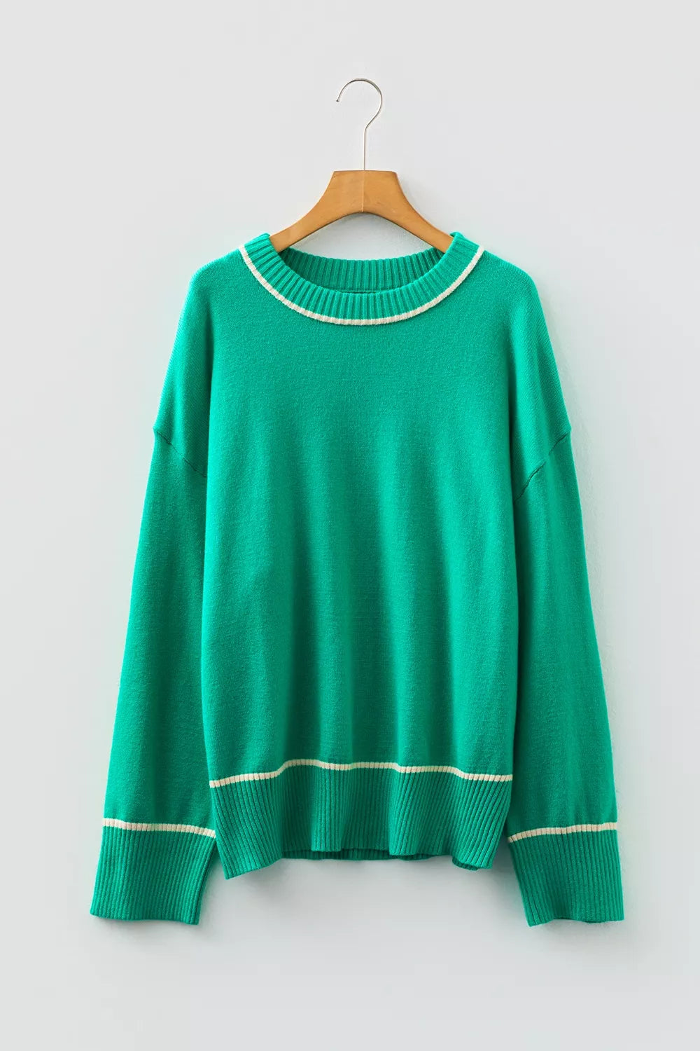 Contrast stripe drop shoulder oversized knit sweater